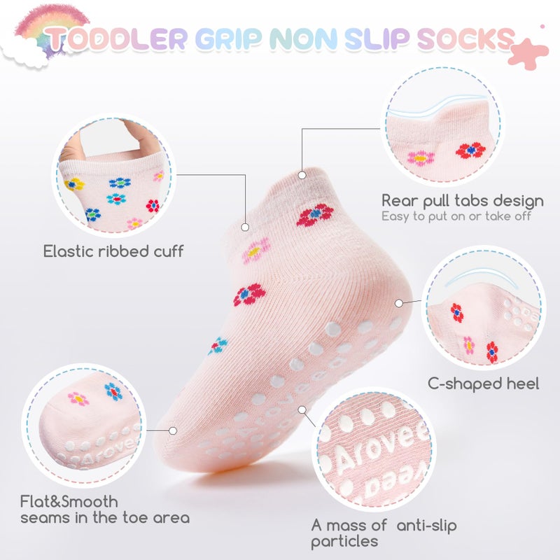 Aroveea Baby Toddler Socks Grip Non Slip Boys Girls Cotton 12 Pack for 1-3T Kids Ankle Cute Socks 6M-7Years - Image 3