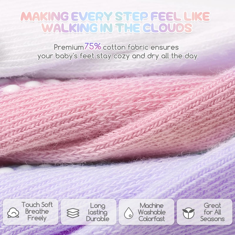 Aroveea Baby Toddler Socks Grip Non Slip Boys Girls Cotton 12 Pack for 1-3T Kids Ankle Cute Socks 6M-7Years - Image 5