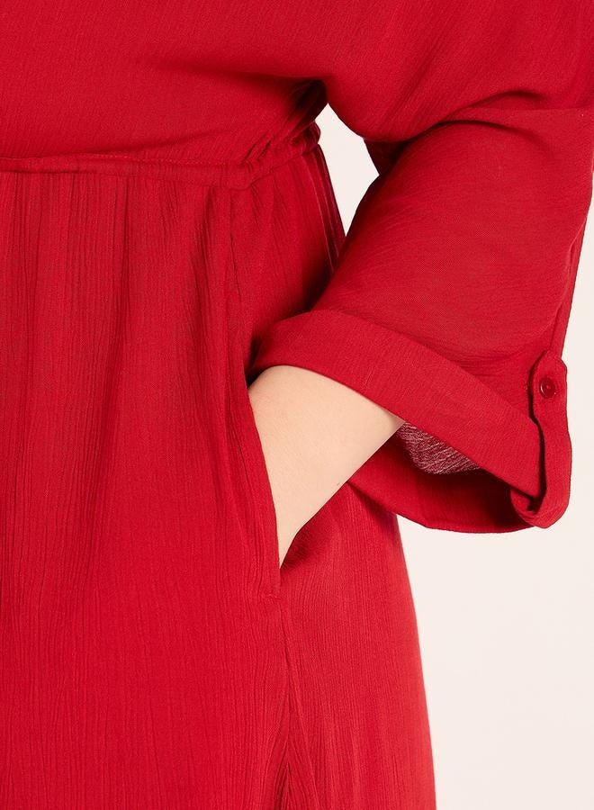 Femmella Femmella Textured Crinkled Shirt Midi Dress with Side Slit - Image 4