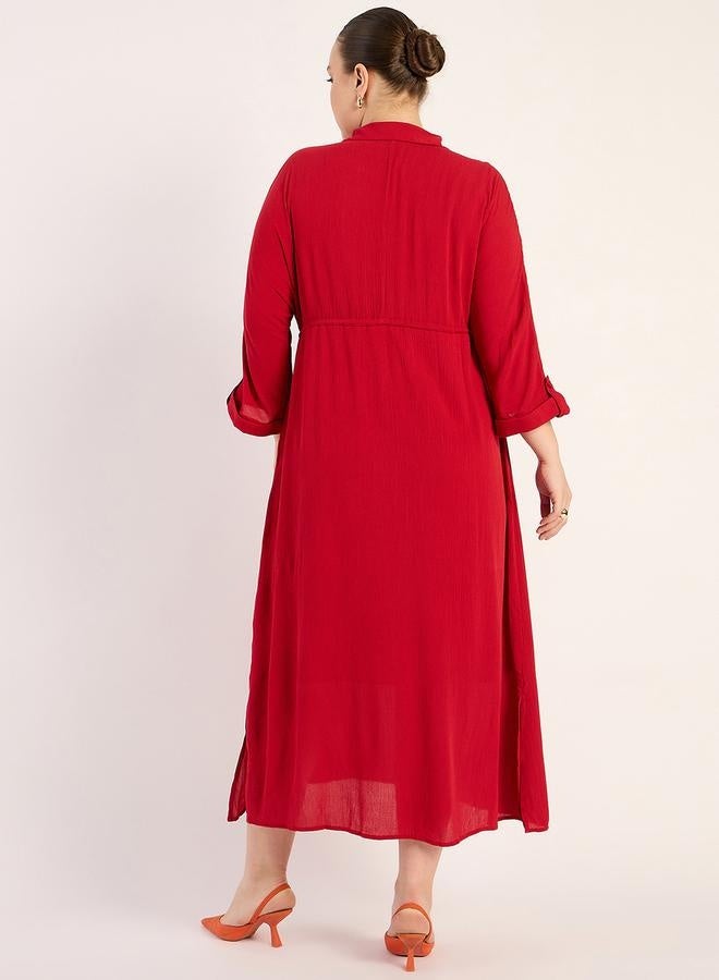 Femmella Femmella Textured Crinkled Shirt Midi Dress with Side Slit - Image 2