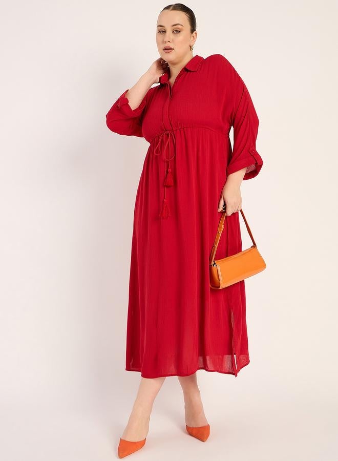 Femmella Femmella Textured Crinkled Shirt Midi Dress with Side Slit - Image 5