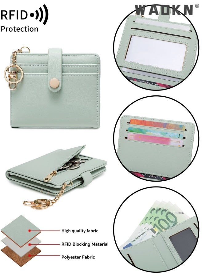 WAOKN Slim Wallet for Women , Small RFID Blocking Credit Card Holder pu Leather Bifold Wallets with Zipper Coin Pocket , suitable for working , shopping and travel , 11.5*9.5*1.5cm , for women , soft and durable , Green . - Image 3