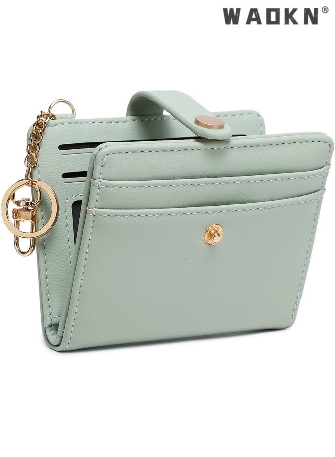 WAOKN Slim Wallet for Women , Small RFID Blocking Credit Card Holder pu Leather Bifold Wallets with Zipper Coin Pocket , suitable for working , shopping and travel , 11.5*9.5*1.5cm , for women , soft and durable , Green . - Image 1