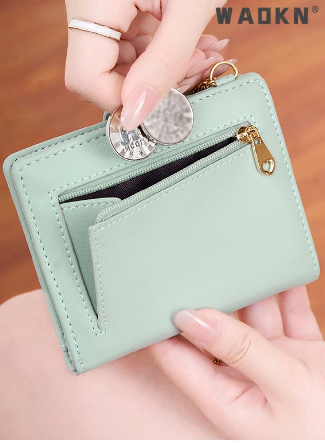 WAOKN Slim Wallet for Women , Small RFID Blocking Credit Card Holder pu Leather Bifold Wallets with Zipper Coin Pocket , suitable for working , shopping and travel , 11.5*9.5*1.5cm , for women , soft and durable , Green . - Image 4