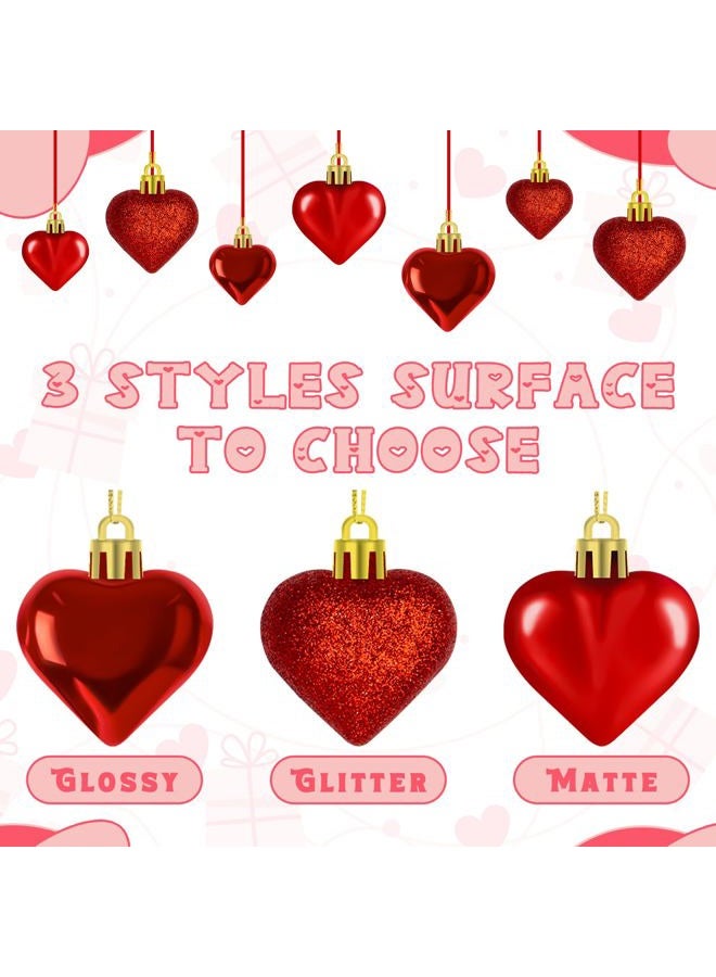 Melisheer 48PCS Heart Shaped Ornaments, Red Heart Shaped Ornaments, Valentines Heart Hanging Ornaments in 2 Sizes, Glossy Heart Baubles for Valentines Wedding Christmas Tree Party Decorations - Image 3