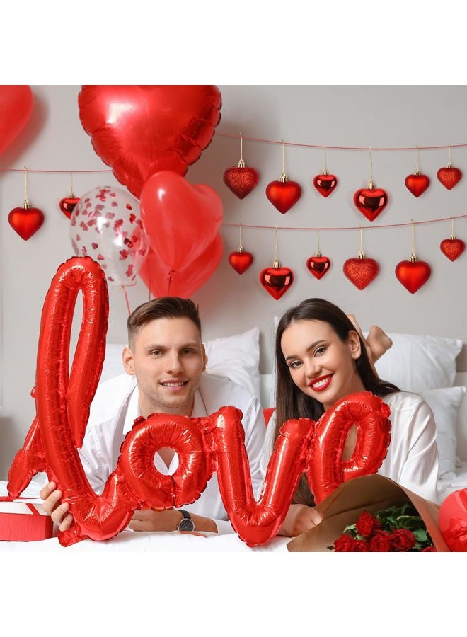Melisheer 48PCS Heart Shaped Ornaments, Red Heart Shaped Ornaments, Valentines Heart Hanging Ornaments in 2 Sizes, Glossy Heart Baubles for Valentines Wedding Christmas Tree Party Decorations - Image 4