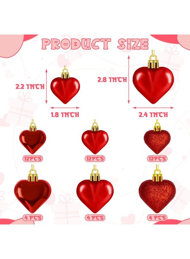 Melisheer 48PCS Heart Shaped Ornaments, Red Heart Shaped Ornaments, Valentines Heart Hanging Ornaments in 2 Sizes, Glossy Heart Baubles for Valentines Wedding Christmas Tree Party Decorations - Image 2