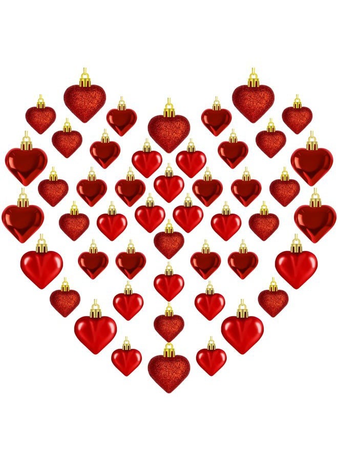 Melisheer 48PCS Heart Shaped Ornaments, Red Heart Shaped Ornaments, Valentines Heart Hanging Ornaments in 2 Sizes, Glossy Heart Baubles for Valentines Wedding Christmas Tree Party Decorations - Image 1