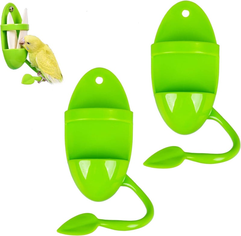 ZUOFANG jop 2pcs Plastic Pet Bird Cuttlebone Holder Food Holder with Perches, Cuddle Bone Feeding Racks, Parrot Cage Stands Accessories for Cockatiels Parakeets Budgies Finches Green - Image 1
