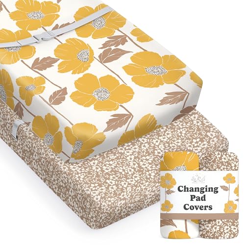 Sorrel + Fern Baby Changing Pad Cover 2-Pack for Girls (Poppy Fields) - Premium Fitted Sheets Baby Diaper Changing Table Cover - Buttery Soft Cotton Blend - Image 1