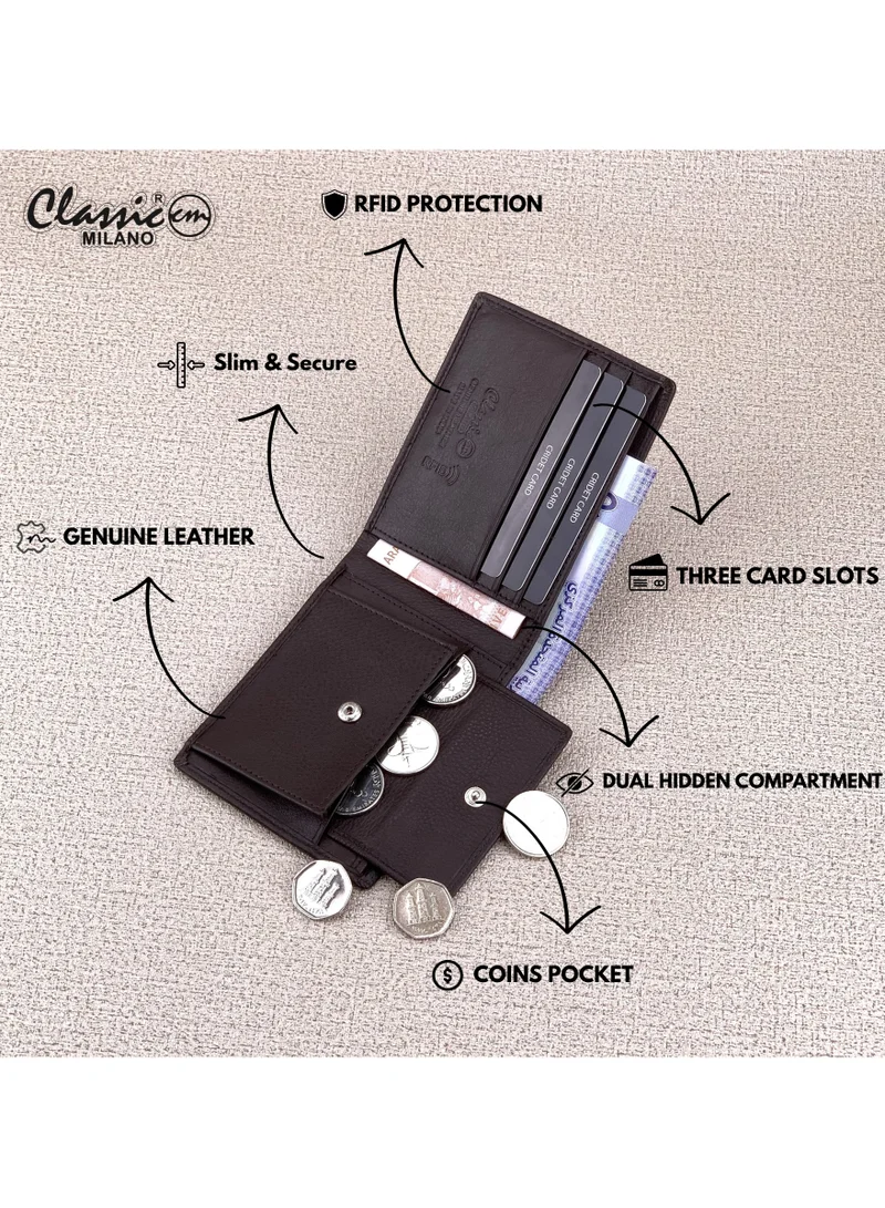 Classic Milano Brown (CNH-3) Classic Milano Genuine Leather Wallet for Men – Slim Bifold Men’s Wallet with RFID Blocking, Multiple Card Slots – Stylish Mens Purse Wallets Gift for Husband, Father for Men | Best Price UAE