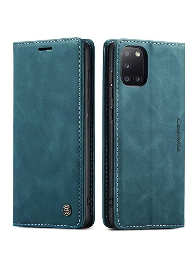 ماركة غير محددة حافظة جلدية صناعية قابلة للطي بتصميم مغناطيسي لهاتف Samsung Galaxy A31 - لون أزرق - مع حامل بطاقات  - Image 1