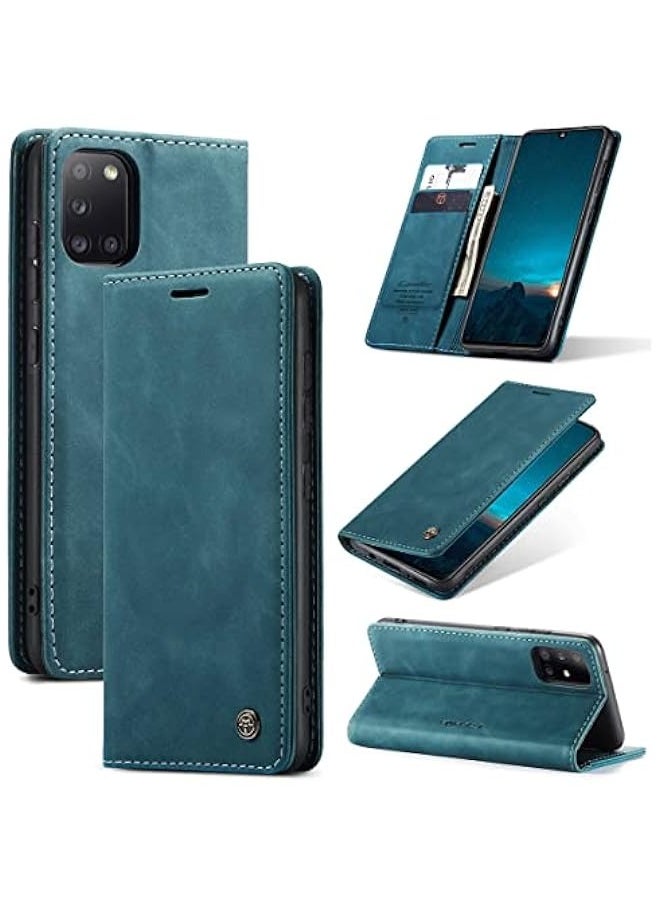 ماركة غير محددة حافظة جلدية صناعية قابلة للطي بتصميم مغناطيسي لهاتف Samsung Galaxy A31 - لون أزرق - مع حامل بطاقات  - Image 2