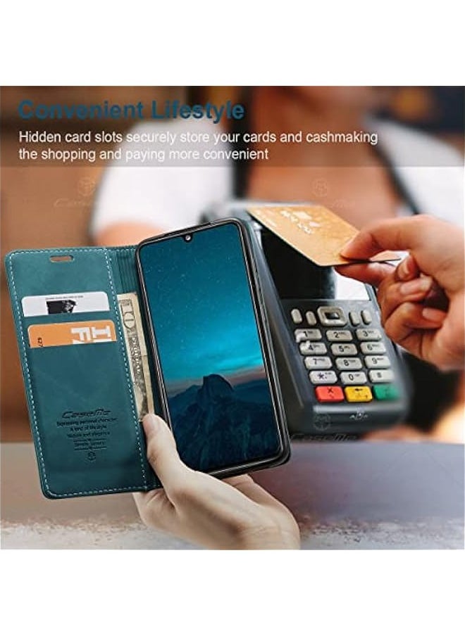 ماركة غير محددة حافظة جلدية صناعية قابلة للطي بتصميم مغناطيسي لهاتف Samsung Galaxy A31 - لون أزرق - مع حامل بطاقات  - Image 3