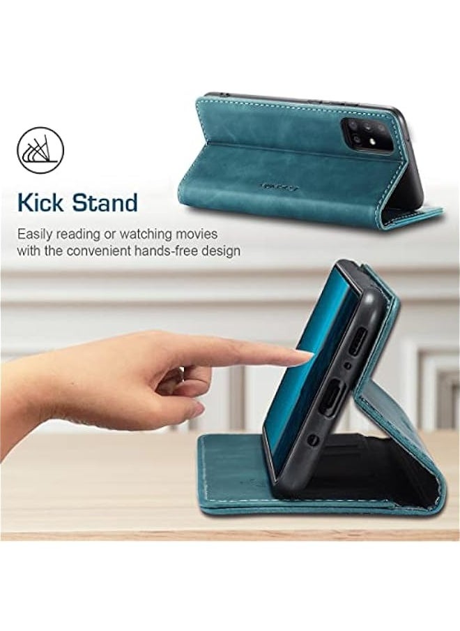 ماركة غير محددة حافظة جلدية صناعية قابلة للطي بتصميم مغناطيسي لهاتف Samsung Galaxy A31 - لون أزرق - مع حامل بطاقات  - Image 5