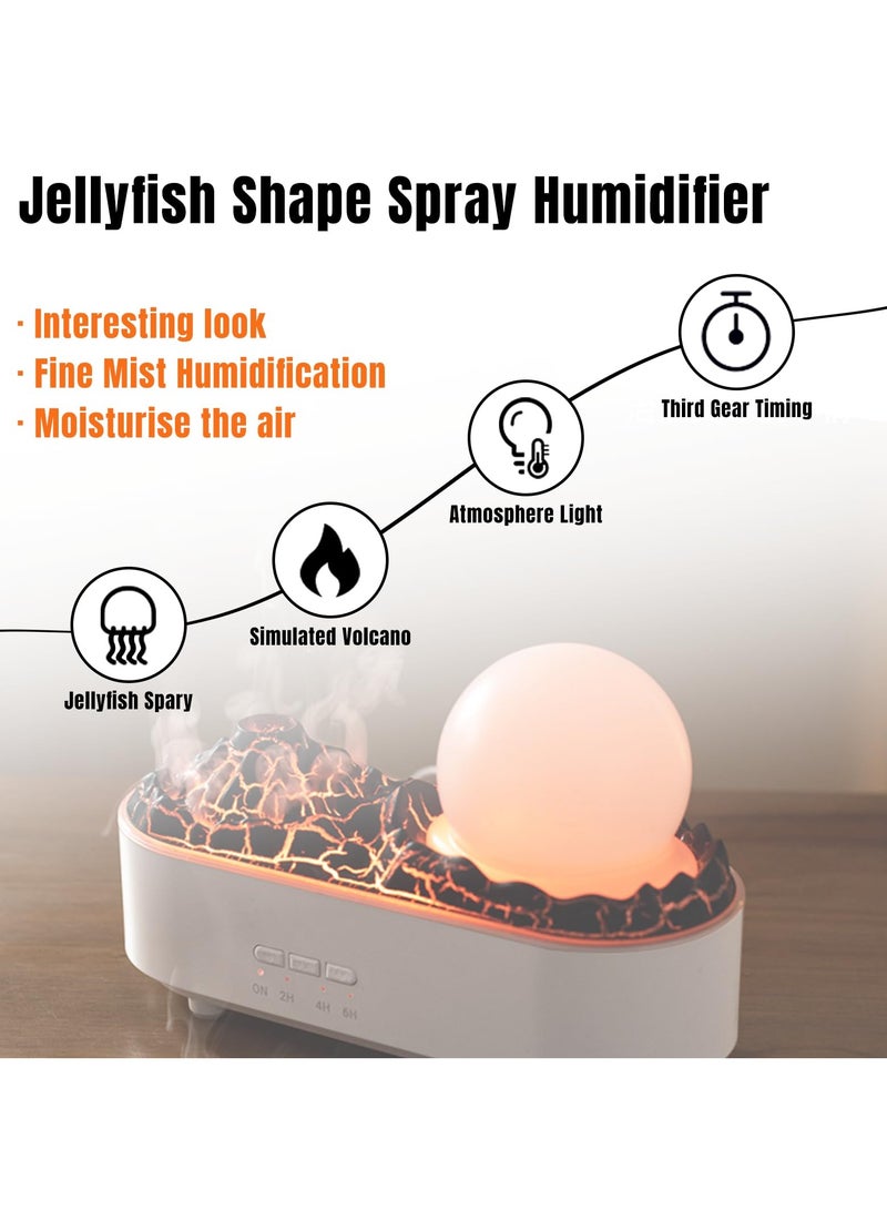 SOLARAE جهاز ترطيب الهواء برائحة البركان، 200 مل جهاز ترطيب/مرطب بالموجات فوق الصوتية، شكل قنديل البحر مع لهب وبركان، هادئ، مؤقت وإيقاف تلقائي عند عدم وجود ماء، للمنزل، غرفة النوم، المكتب، هدية - Image 2