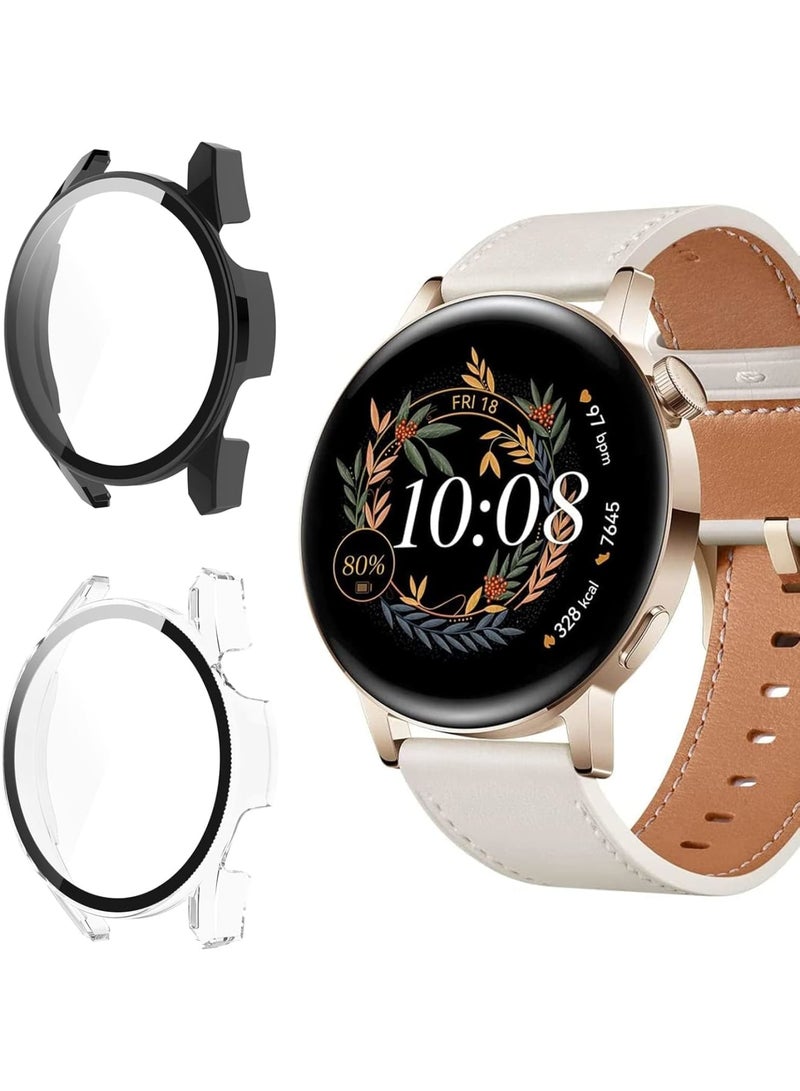 SOLARAE Case for Huawei Watch GT 3 42mm, 2Pack All-around Ultra Thin Anti-Scratch Bumper, Anti Scratch Tempered glass with watch case protector(2 Colors) - Image 1