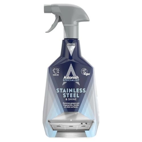 Astonish Specialist Stainless Steel Cleaner Shine Spray Clear Waters StreakFree Polished Finish for Fridge Range Hood Back Splash Remove Grease Watermarks Vegan CrueltyFree 750ml - Image 1