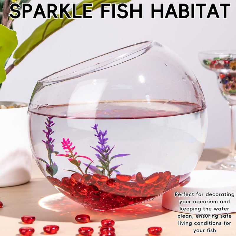 Meschett 1 LB Red Glass Marbles, Mini Flat Glass Beads~150 PCS for Vase Fillers, Floral Bottom Mancala Gems Pebbles Fish Tank Rocks for Table Aquarium,Home Decor Art Craft Supplies(0.5"~0.7") - Image 4