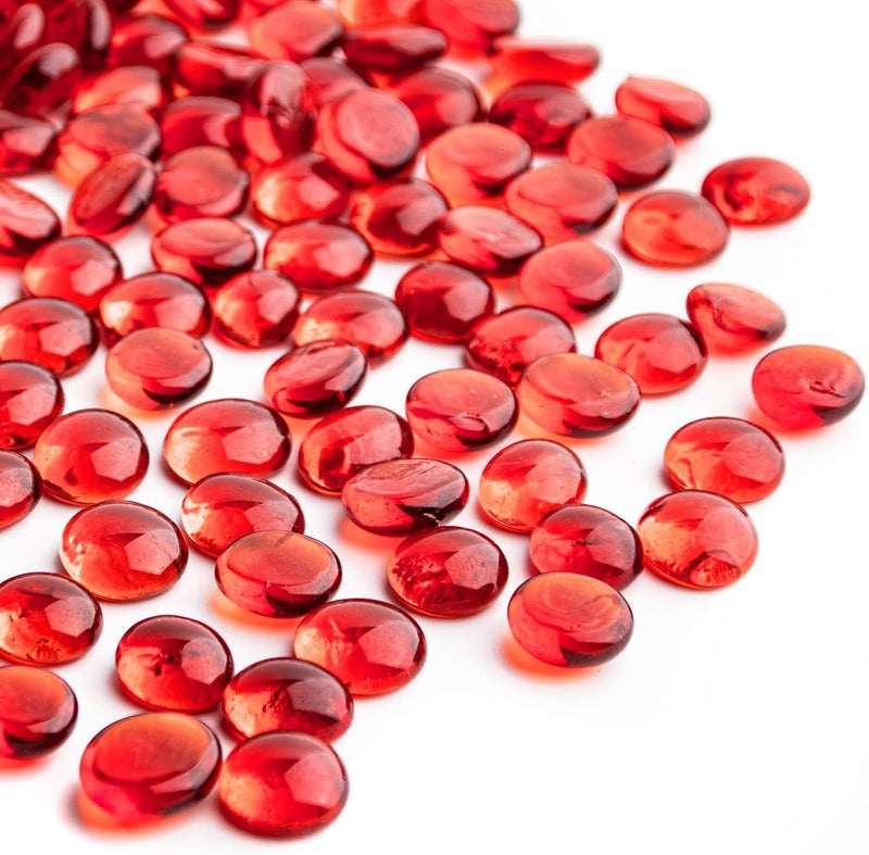 Meschett 1 LB Red Glass Marbles, Mini Flat Glass Beads~150 PCS for Vase Fillers, Floral Bottom Mancala Gems Pebbles Fish Tank Rocks for Table Aquarium,Home Decor Art Craft Supplies(0.5"~0.7") - Image 1