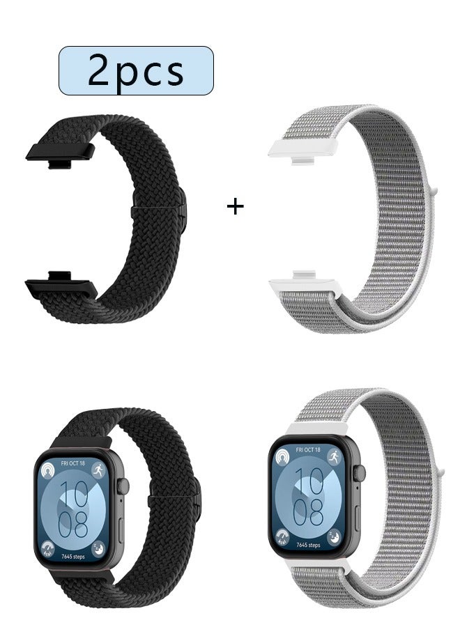 rocooart 2PCS Nylon Watch Replacement Strap Bracelet for Huawei Fit 3 Fit 4 Fit 4 Pro Velcro Ring Braided Belt Wristband for Daily Use Outdoor Wear Gift - Image 1