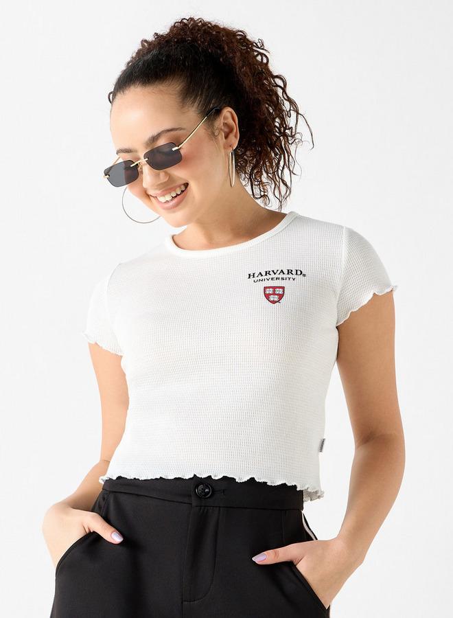 SP Characters Harvard University Print Round Neck T-shirt with Short Sleeves - Image 1
