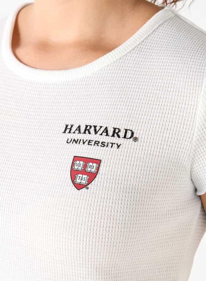 SP Characters Harvard University Print Round Neck T-shirt with Short Sleeves - Image 4
