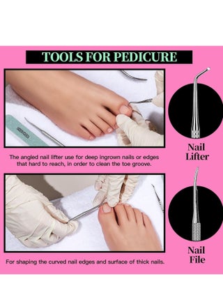 Pedicure Kit Hand Foot Manicure Care Set，Nail Files 100/180, Nail Buffer Block, Cuticle Nippers, Cuticle Pusher, Cuticle Trimmer, Nail Lifter for Ingrown Toenails, Nail Tools, Nail Kit, Pedicure and M - view 5