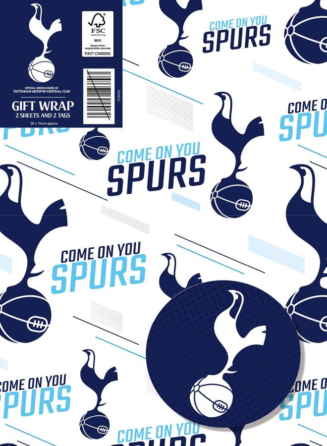 Danilo Promotions LTD Tottenham Hotspur FC Wrapping Paper 2 Sheets 2 Tags, Spurs football gift wrap - Image 1