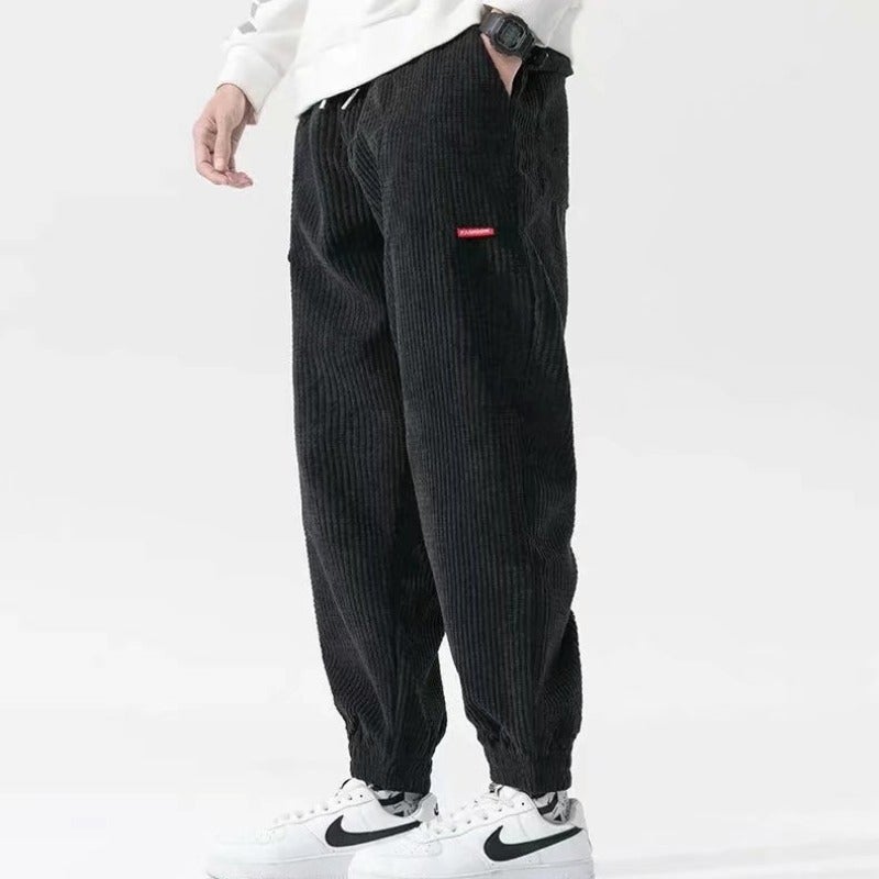 2022 Corduroy Pants Mens Winter Casual Loose Trendy K45 Black  - Image 3