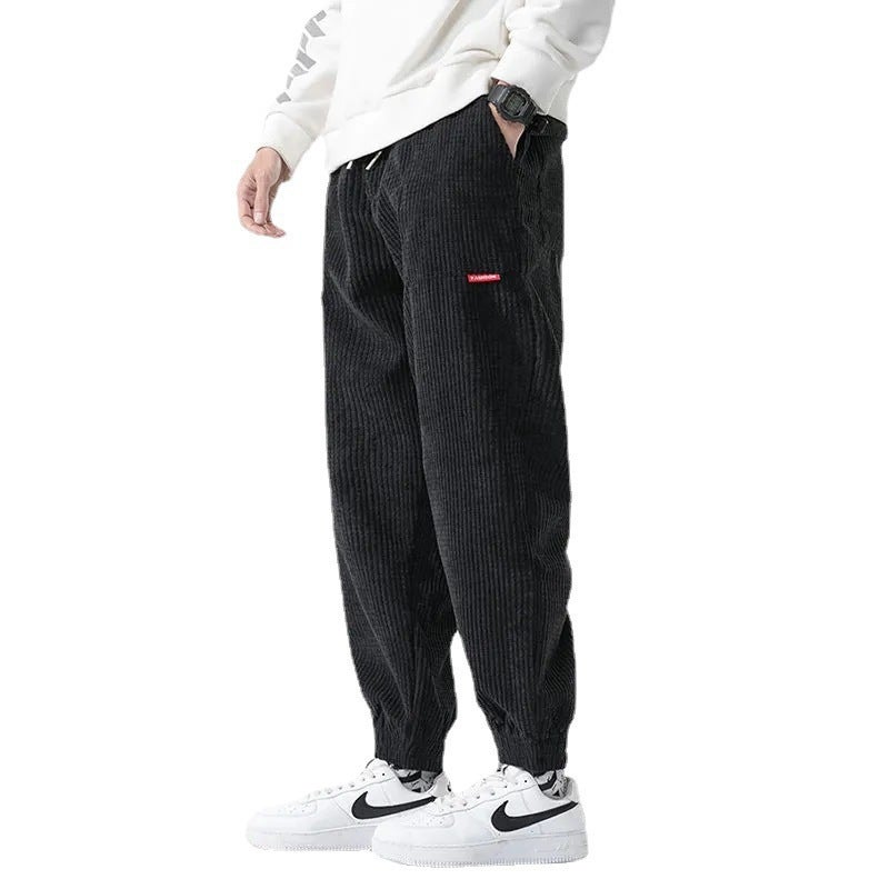 2022 Corduroy Pants Mens Winter Casual Loose Trendy K45 Black  - Image 5