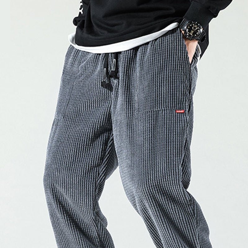 2022 Corduroy Pants Mens Winter Casual Loose Trendy K45 Black  - Image 4