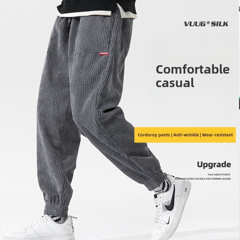 2022 Corduroy Pants Mens Winter Casual Loose Trendy K45 Black  - Image 2