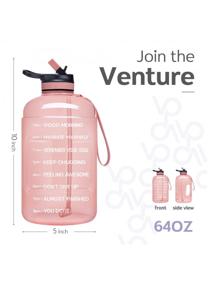 Venture Pal Half Gallon Water Bottle with 2 Lids, Large 64 oz Water Jug with Motivational Time Marker to Ensure You Drink Enough Water-Light Pink - Image 2
