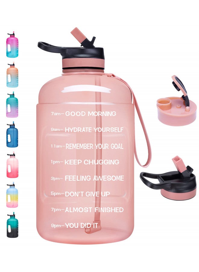 Venture Pal Half Gallon Water Bottle with 2 Lids, Large 64 oz Water Jug with Motivational Time Marker to Ensure You Drink Enough Water-Light Pink - Image 1