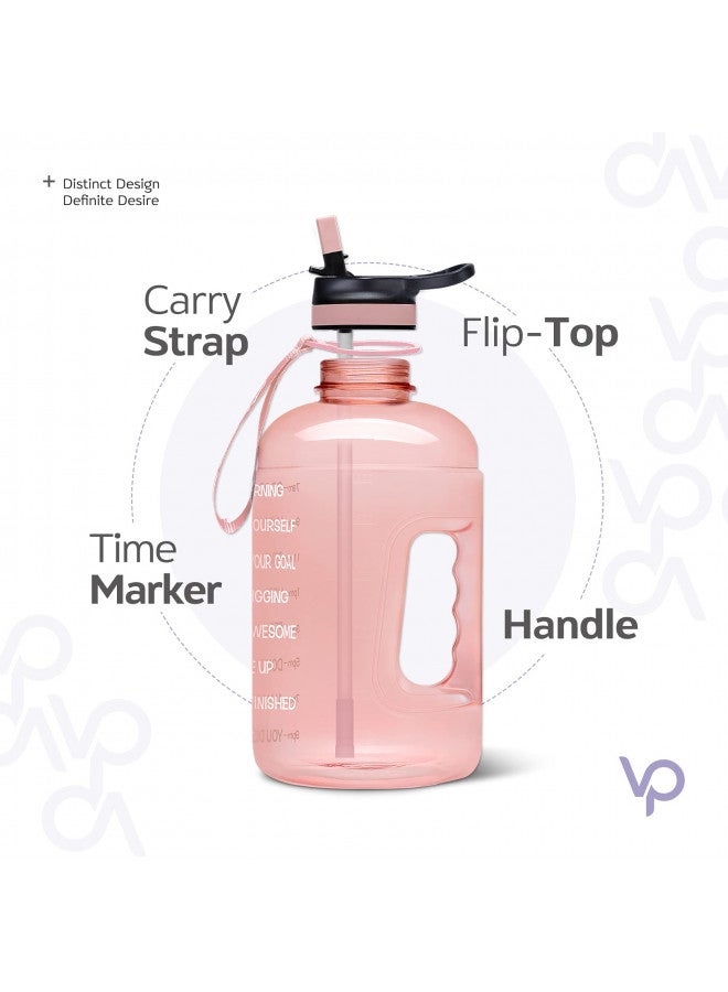 Venture Pal Half Gallon Water Bottle with 2 Lids, Large 64 oz Water Jug with Motivational Time Marker to Ensure You Drink Enough Water-Light Pink - Image 4