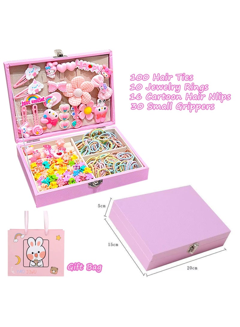 Mitoy 156PCS Hair Accessories Set, Girls Hair Dress Up Kit with Jewelry Box, Hair Ties, Hair Clips, Princess Dress Up Toys Deluxe Set, Gift Toys for Age 3 4 5 6 7 8 9 10 Girls Kids Toddlers (Pink) - Image 4