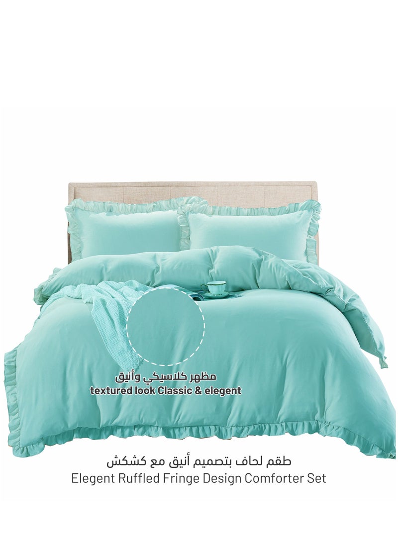 دوناتيلا - طقم لحاف 5 قطع سرير بحجم كينج يناسب (200 * 200 سم) مفروشات مع حدود مكشكشة وحشو قابل للإزالة ، فيروزي - Image 1