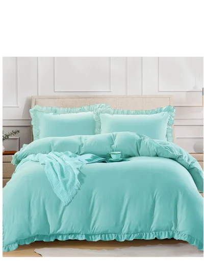Donetella Comforter Set 5-Pcs King Size Bed Fits(200 x 200 Cm) Bedding With Ruffled Border And Removable Filler,Turquoise