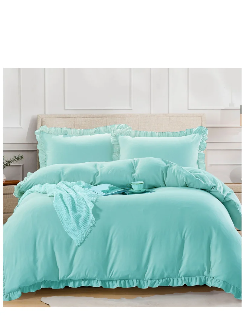 Donetella Comforter Set 5-Pcs King Size Bed Fits(200 x 200 Cm) Bedding With Ruffled Border And Removable Filler,Turquoise