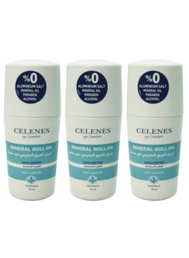 Celenes Thermal Mineral Roll-On Unscented Sensitive Skin 3-Pack 75ml