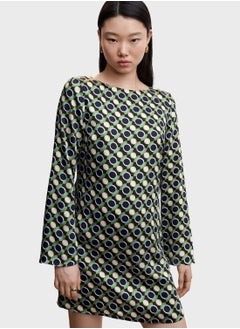 Boat Neck Printed Dress