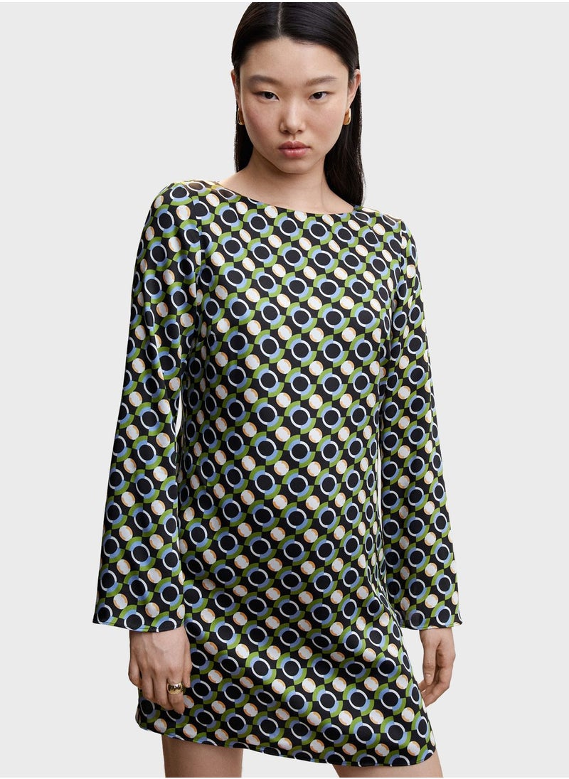 MANGO - Boat Neck Printed Dress - Image 1