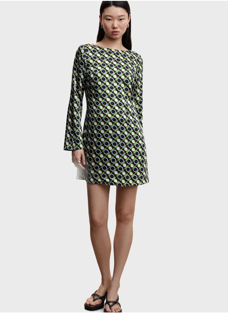 MANGO - Boat Neck Printed Dress - Image 1