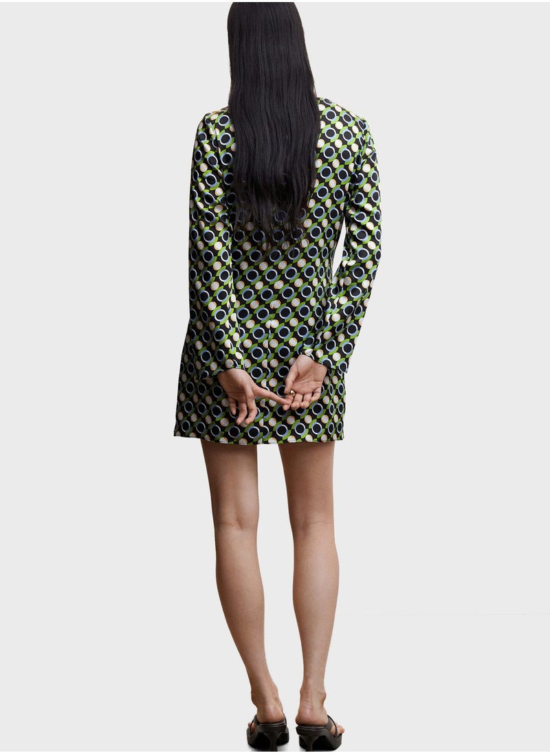 MANGO - Boat Neck Printed Dress - Image 1