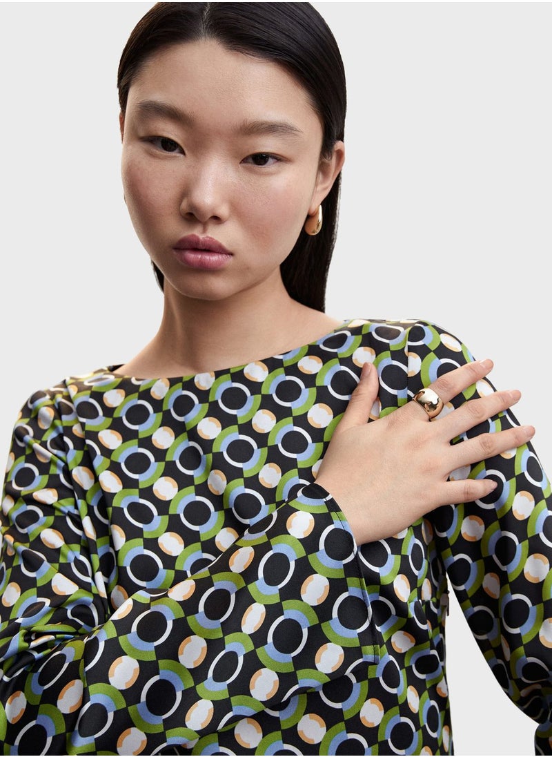 MANGO - Boat Neck Printed Dress - Image 1