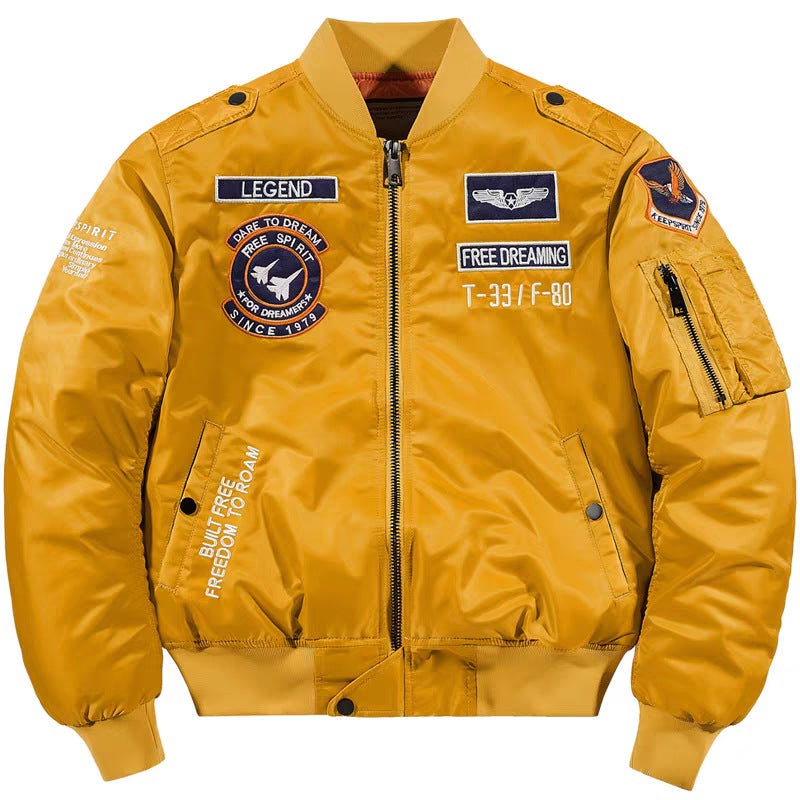 Men's MA-1 Bomber Jacket with Embroidered Design, Stylish Casual Lightweight Jacket for Spring & Autumn