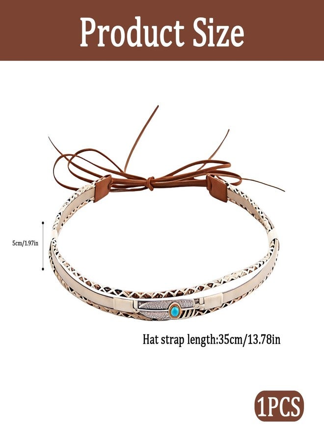 CZMZHFC Cowboy Hat Band for Women Men,Handmade Western Leather Hatbands, Turquoise Beads & Feather Accents HatBand,Bohemian Adjustable Replacement Band for Cowgirl Hats,Fedora Panama Hats Accessories - Image 2
