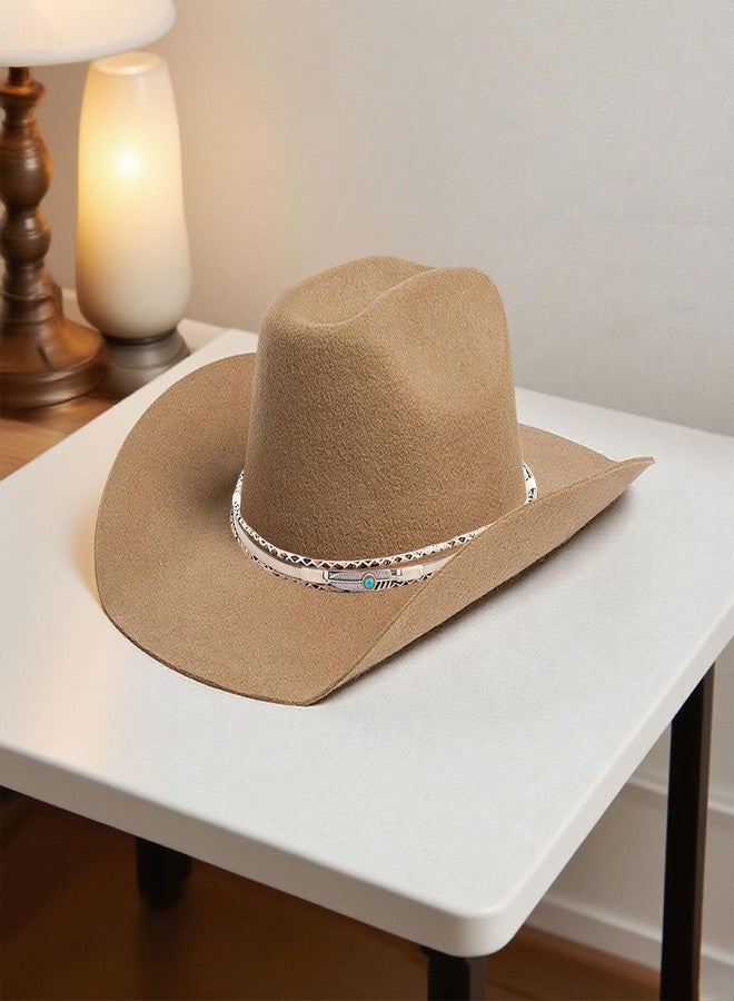 CZMZHFC Cowboy Hat Band for Women Men,Handmade Western Leather Hatbands, Turquoise Beads & Feather Accents HatBand,Bohemian Adjustable Replacement Band for Cowgirl Hats,Fedora Panama Hats Accessories - Image 4