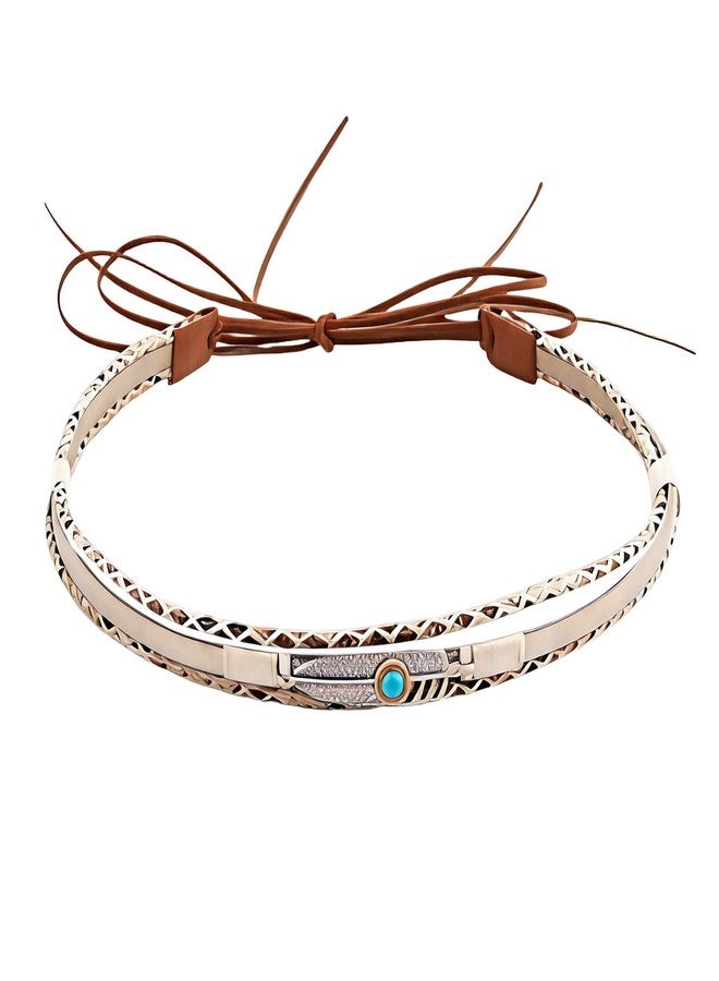 CZMZHFC Cowboy Hat Band for Women Men,Handmade Western Leather Hatbands, Turquoise Beads & Feather Accents HatBand,Bohemian Adjustable Replacement Band for Cowgirl Hats,Fedora Panama Hats Accessories - Image 1